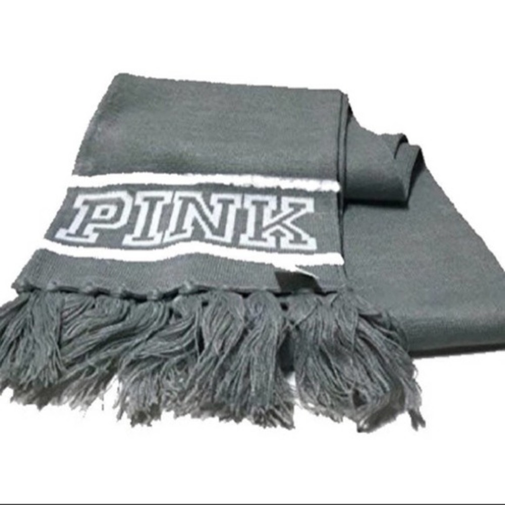Victoria Secret Pink Knit Scarf Grey Fringe